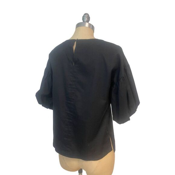 Fitzroy & Willa Black Short Puff Sleeve Top Medium 100% cotton - Picture 3 of 5